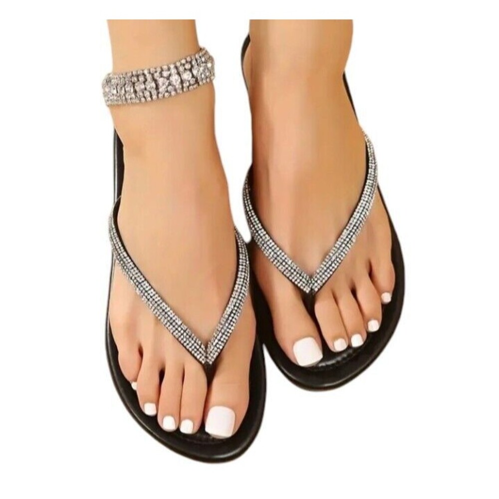 Women's (Bling!)-(Rhinestone)-(Flip Flops)-(Silver/Black)-(Size 8)-(New)-$25.00 - Picture 5 of 6